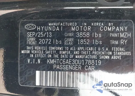 2013 Hyundai Veloster Turbo W/Black z USA, uszkodzony, nr VIN KMHTC6AE3DU178819